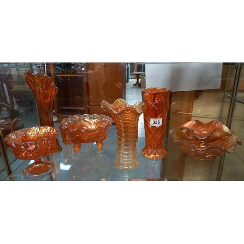 355 - A good selection of amber Cornwall glass including vases & bowls