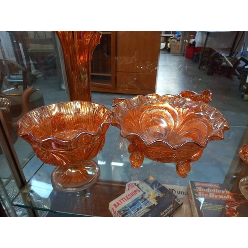 355 - A good selection of amber Cornwall glass including vases & bowls