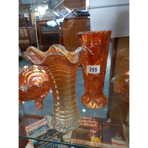 355 - A good selection of amber Cornwall glass including vases & bowls