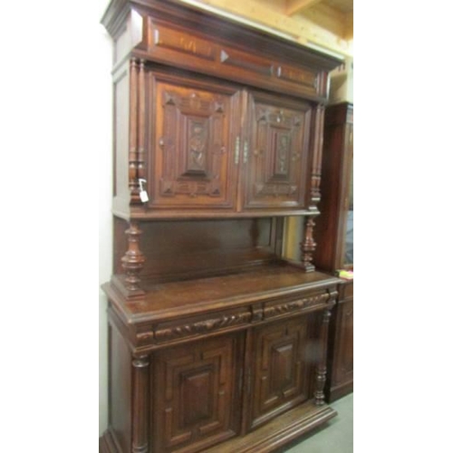 1491 - A good clean 19th century French carved oak buffet/cabinet. COLLECT ONLY.