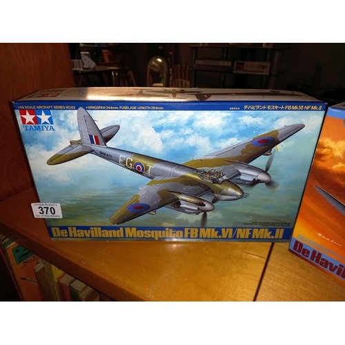 370 - 2 boxed Tamiya 1/48 scale De Havilland Mosquito FB Mk VI/NF Mk.11 B Mk.IV/PR Mk IV contents sealed