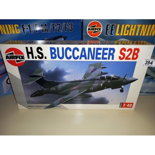 394 - 3 Airfix 1/48 scale model aircraft kits 08100 Buccaneer, 09178 Lightning, 09179 Lightning all conten... 