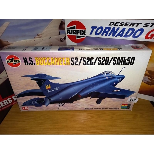 419 - 3 boxed airfix 1/48 scale aircraft kits no,08101 H.S Buccaneer, 09177 tornado desert storm, and a 1/... 