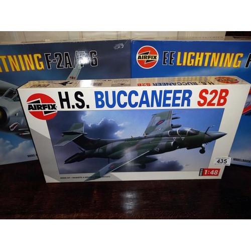 435 - 3 boxed Airfix 1/48 scale model aircraft kits 08100 HS Buccaneer 09178 Lightning 09179 Lightning con... 