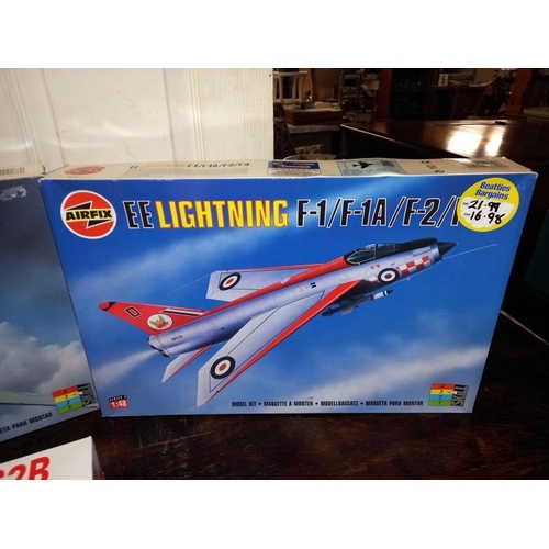 435 - 3 boxed Airfix 1/48 scale model aircraft kits 08100 HS Buccaneer 09178 Lightning 09179 Lightning con... 