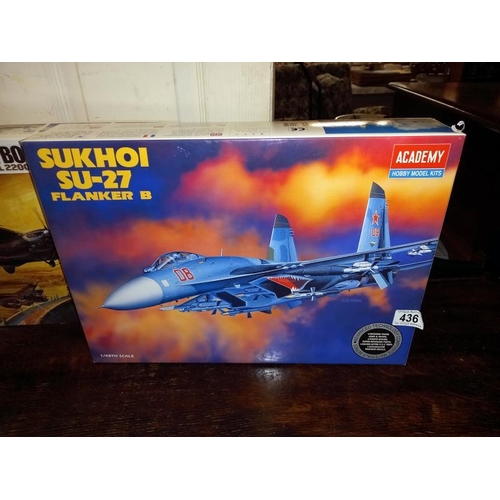 436 - Boxed Academy and Tamiya aircraft model kits 1/48 scale Sukhoi SU-27 and Dambusters Lancaster Grand ... 