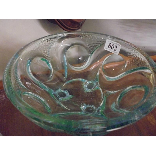 603 - A good green studio glass bowl.