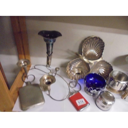 614 - A mixed lot of silver plate, stainless steel etc.,