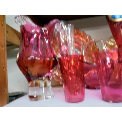 617 - A good lot of cranberry and other coloured glass ware, COLLECT ONLY.