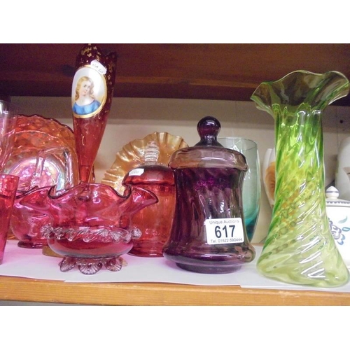 617 - A good lot of cranberry and other coloured glass ware, COLLECT ONLY.