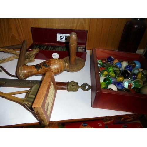 646 - A mixed lot including Salter scales, dominoes, marbles etc.,