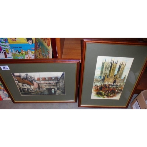 660 - Two framed and glazed Lincoln Prints - The Glory Hole and Lincoln Cathedral from castle tower.