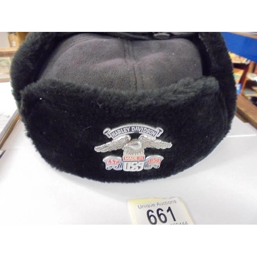 661 - A Russian style hat with Harley Davidson badge.