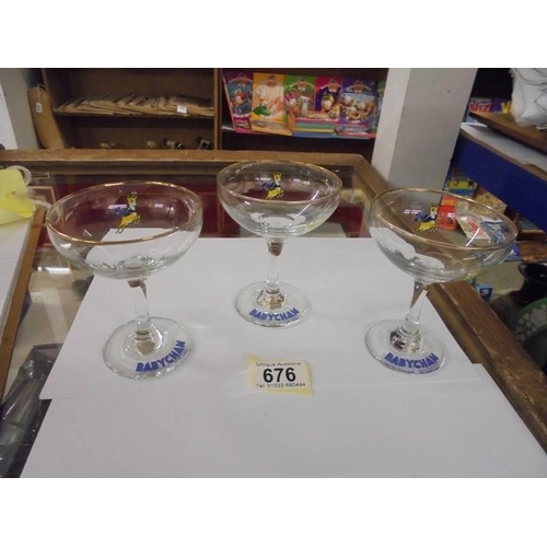 676 - Three Babycham glasses.