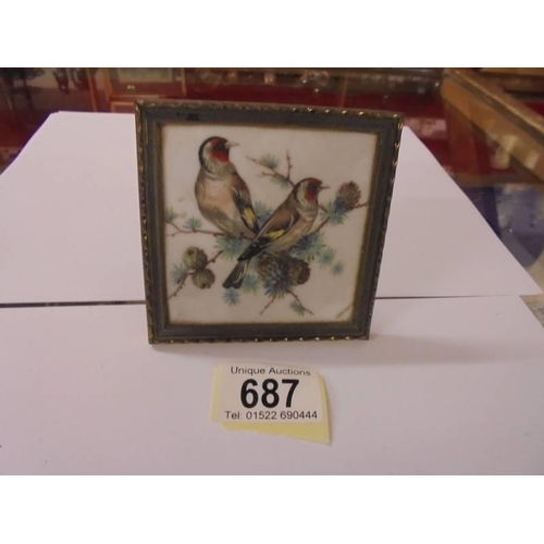 687 - A Limoge plaque hand painted with birds.