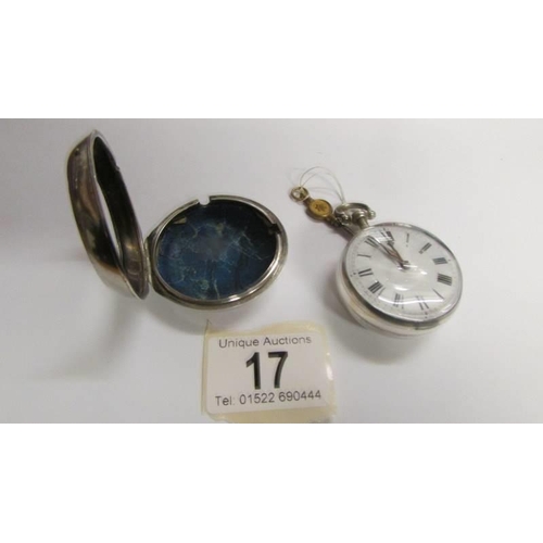 17 - A matching pair case crown and verge pocket watch with key, working order, silver case, London 1783,... 