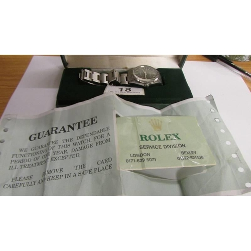 18 - A Rolex Oyster perpetual - 1003, stainless steel case, No. 2153452. Grey dial 34mm diameter, working... 