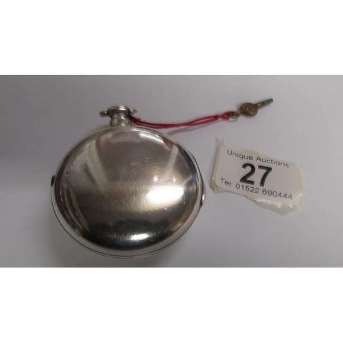 27 - A pocket watch/matching pair case/crown & verge/with key, silver London 1771, bullseye glass, 55mm d... 