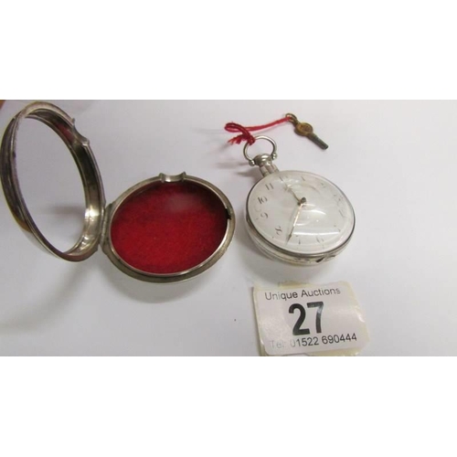 27 - A pocket watch/matching pair case/crown & verge/with key, silver London 1771, bullseye glass, 55mm d... 