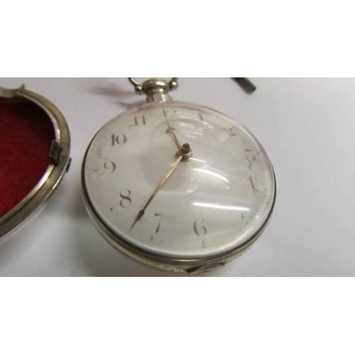 27 - A pocket watch/matching pair case/crown & verge/with key, silver London 1771, bullseye glass, 55mm d... 