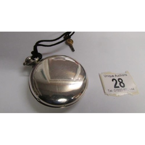 28 - A Chester 1891 silver matching cased/crown & verge pocket watch with key, white dial, in working ord... 