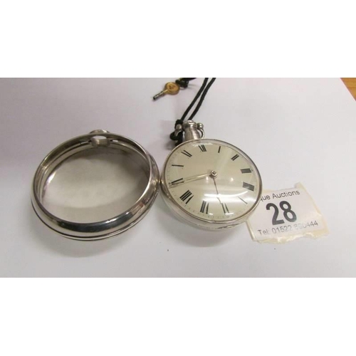 28 - A Chester 1891 silver matching cased/crown & verge pocket watch with key, white dial, in working ord... 