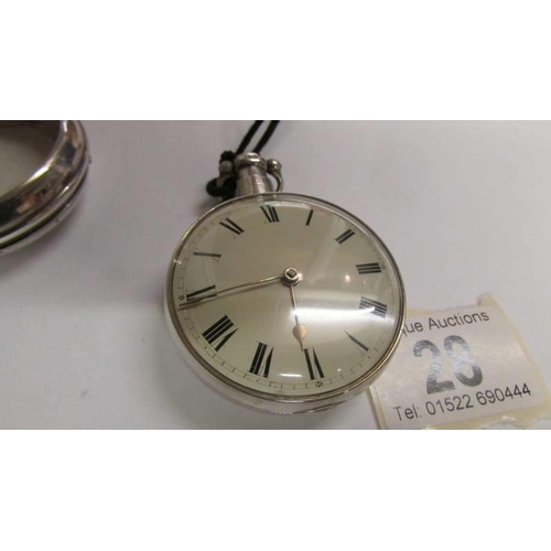 28 - A Chester 1891 silver matching cased/crown & verge pocket watch with key, white dial, in working ord... 