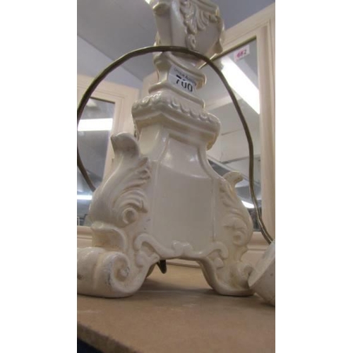 700 - A white painted table lamp base.