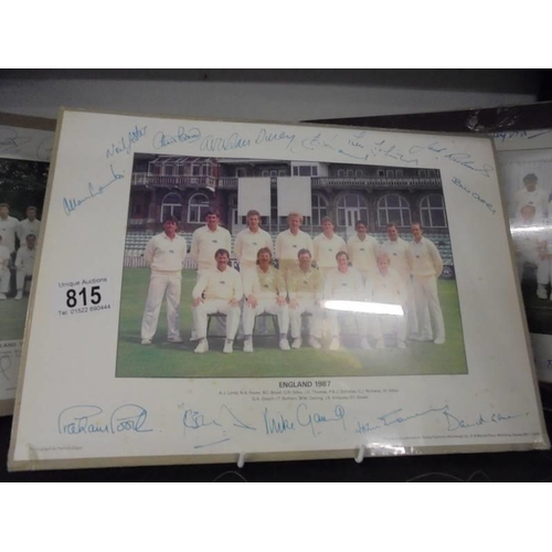 815 - Three England cricket team signed photographs - 1986, 1987 and 1988.