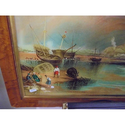 862 - A framed and glazed beach scene, possibly Cornwall.