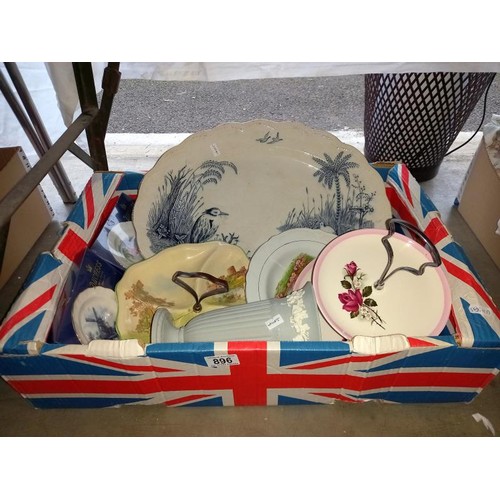 896 - A large blue & white meat platter & various cake sets etc.