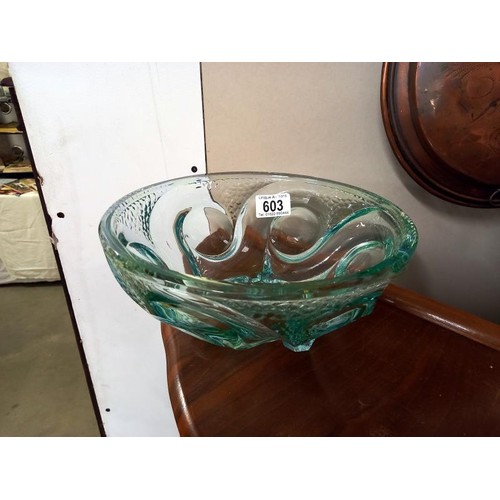 603 - A good green studio glass bowl.