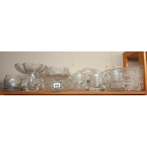 616 - A good lot of cut glass including bowls, jugs etc., COLLECT ONLY.