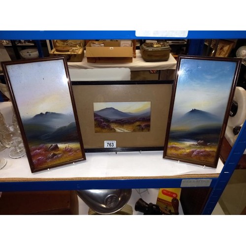 763 - Three framed and glazed landscape watercolours.