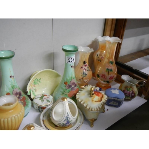 538 - A mixed lot of glass ware including Victorian, vases etc.,