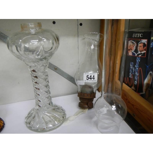 544 - A glass oil lamp etc.,