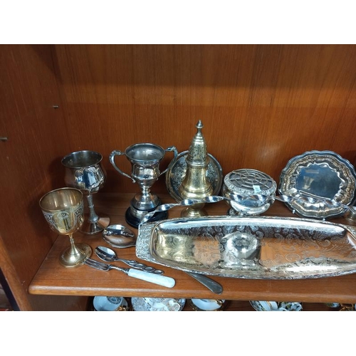 572 - A good selection of silver plated items (2 shelves)