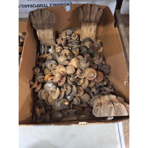 611 - 2 boxes of vintage door knobs, finials etc.