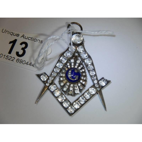 13 - A Masonic jewelled pendant.