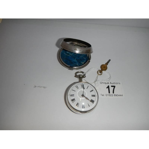 17 - A matching pair case crown and verge pocket watch with key, working order, silver case, London 1783,... 