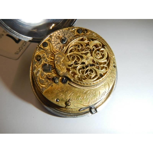 17 - A matching pair case crown and verge pocket watch with key, working order, silver case, London 1783,... 