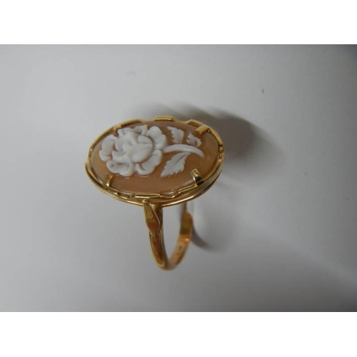 3 - A 14kt gold ring set rose cut cameo, size R half, 3.6 grams.