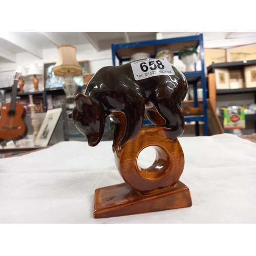 658 - A Vintage brown bear on a log made in the USSR.  Lonokovo 