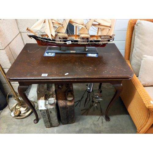 790 - An Edwardian oak fold over tea/card table on Queen Anne legs, COLLECT ONLY.