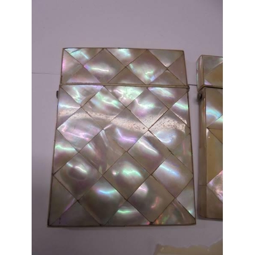 102 - Two mother of pearl card cases (one with silver cartouche).