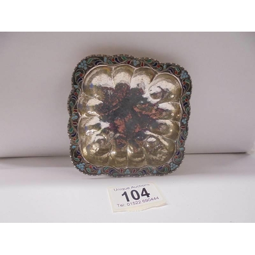 104 - A silver and enamel Russian pin dish, marked 1000.