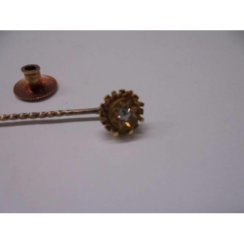 140 - A 19th century 15ct gold and diamond stick pin with converter to collar stud.