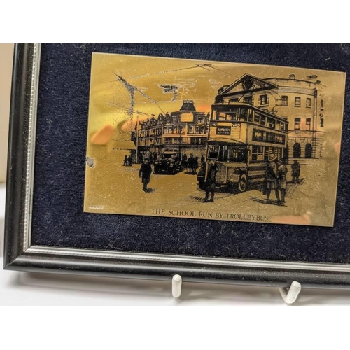 209 - Four framed engravings on silver featuring old forms of transport.