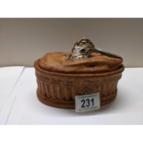 231 - A vintage French Pillivuyt pottery woodcock game bird pate' dish.