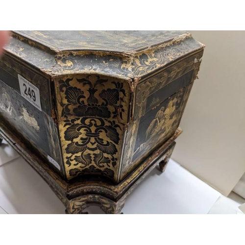 249 - An early Japanese lacquered box on stand, a/f (has had some restoration but needs more).